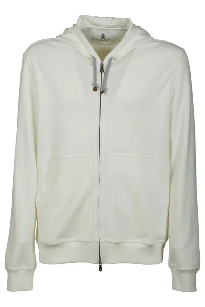 Brunello Cucinelli Zipped Hooded Sweatshirt In White