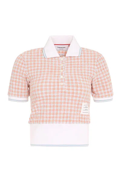 Thom Browne Short-sleeve Tweed Polo Shirt In White