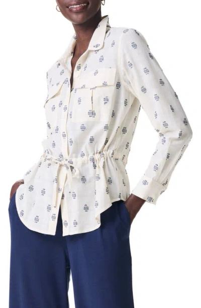 Nic + Zoe Constellation Drawstring Waist Shirt Jacket In Cream Multi