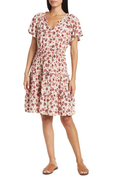 Beachlunchlounge Camila Floral Flutter Sleeve Dress In Coquelicots