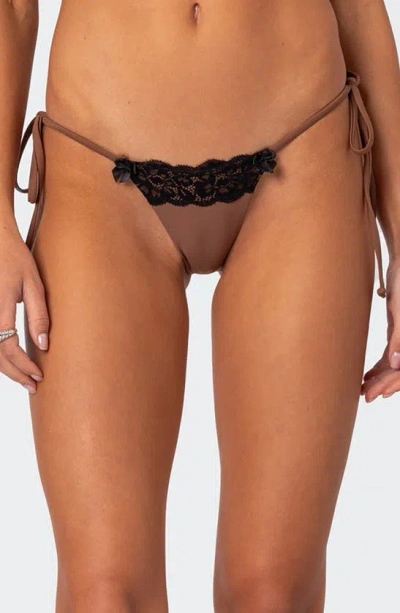 Edikted Cassey Lacey String Bikini Bottom In Brown