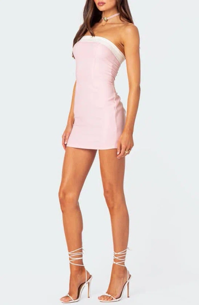 Edikted Priyah Contrast Foldover Strapless Minidress In Light-pink