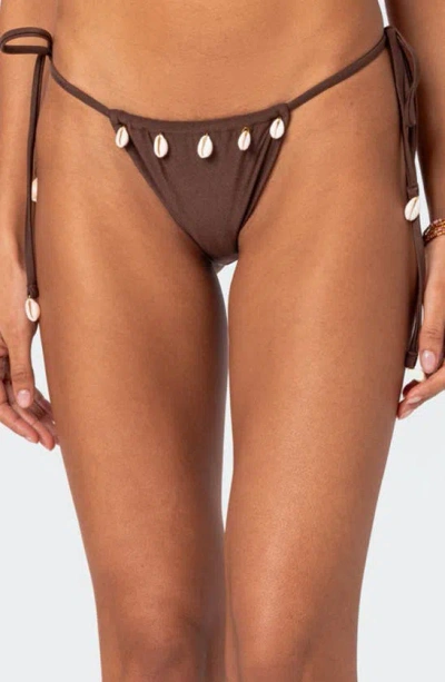 Edikted Puka Charm Side Tie Bikini Bottoms In Brown