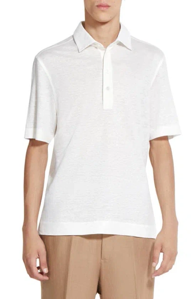 Zegna Linen Polo In White Solid