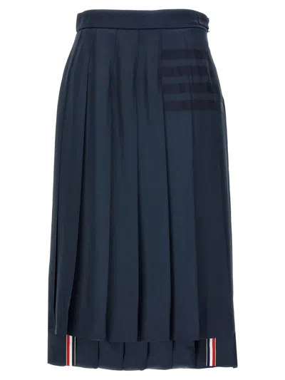 Thom Browne Pleated Silk Midi Skirt In Blue