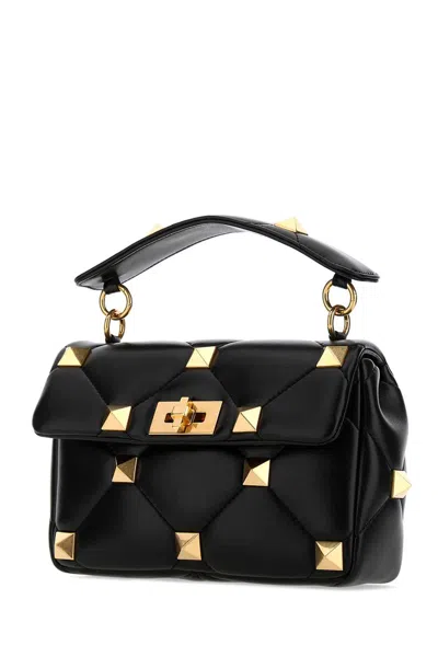 Valentino Garavani Black Nappa Leather Medium Roman Stud Handbag