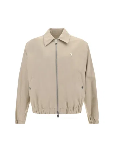 Ami Alexandre Mattiussi Adc Compact Cotton Zip Jacket In Beige