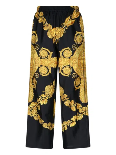 Versace Heritage Print Silk Twill Trousers In Multicolore