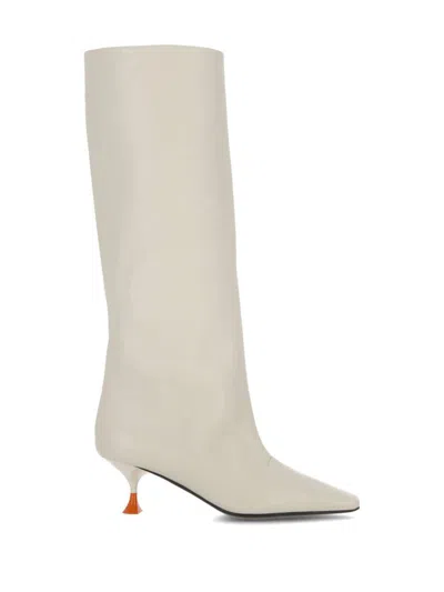 3juin Leather Sculped Heel Boots In Oxfor Ivory