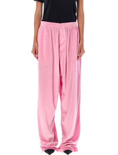 Balenciaga Gathered Velvet Trousers In Pink