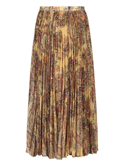 Etro Pleated Midi Skirt In Georgette In Multicolor