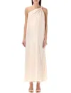 Loulou Studio Adela Asymmetric Silk Midi Dress In Cream Rose