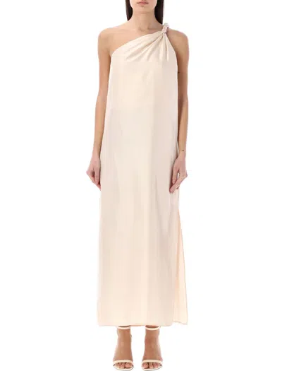 Loulou Studio Adela Asymmetric Silk Midi Dress In Cream Rose