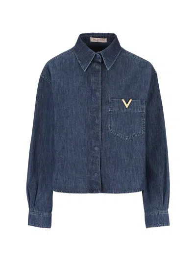 Valentino Garavani Womens Medium Blue Denim Vlogo-embellished Long-sleeve Denim Shirt