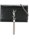 Saint Laurent Kate Croc Embossed Leather Chain Wallet In Nero,nero