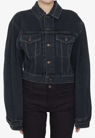 Saint Laurent Neo 80s Crop Denim Jacket In Black