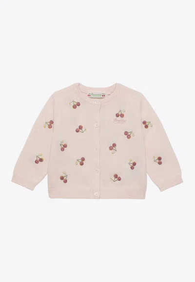 Bonpoint Babies' Girls Pale Pink Cotton Cherry Cardigan