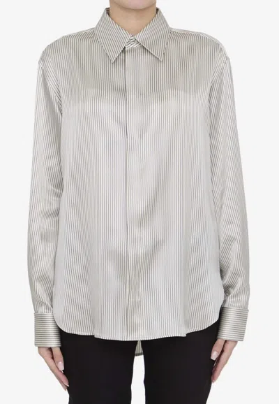 Saint Laurent Silk Satin Shirt In Gray