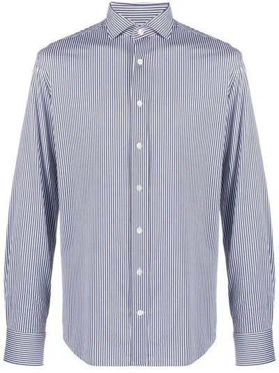Traiano Milano Spread-collar Striped Shirt In Blue