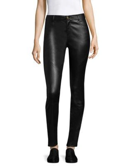 Lafayette 148 Plus Size Mercer Mid-rise Leather Skinny Jeans In Black