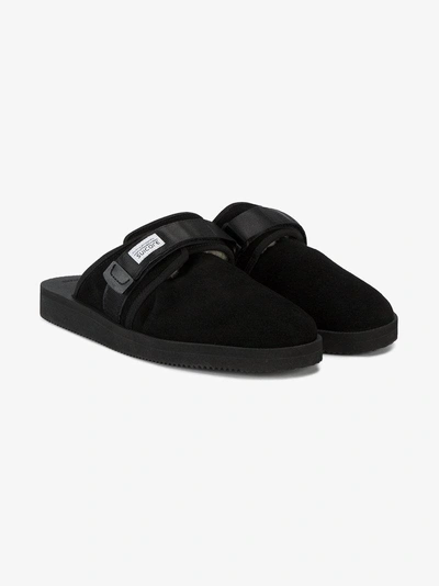 Suicoke Black Suede And Shearling Zavo-m Slippers