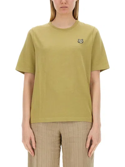 Maison Kitsuné Short-sleeved T-shirt With Bold Fox Head Logo In Beige