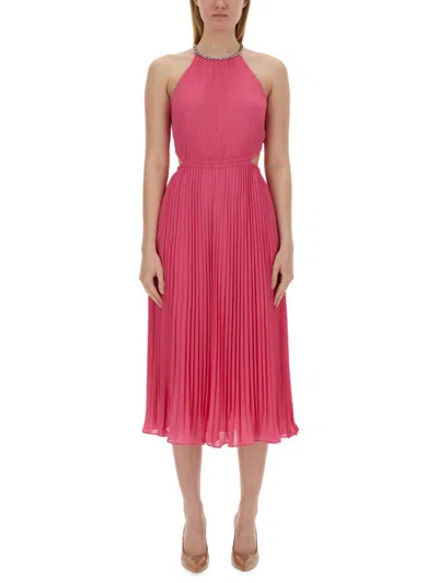 Michael Kors Pleated Georgette Dress With Cut-out Details In Pink