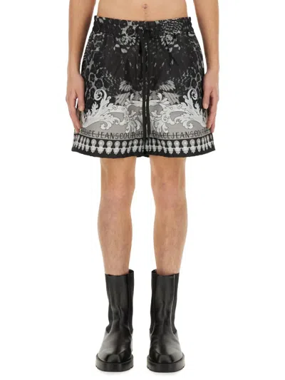Versace Jeans Couture Bermuda Shorts With Print In Black