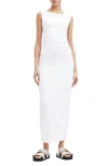 Allsaints Womens Optic White Katarina Side-ruched Slim-fit Cotton Maxi Dress