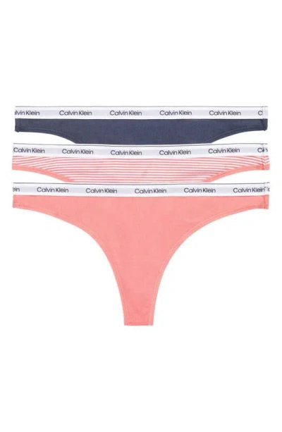 Calvin Klein 3-pack Cotton Thongs In Speakeasy