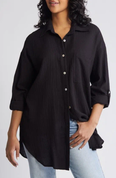 Rip Curl Premium Linen Button-up Blouse In Black