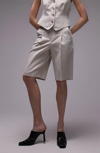 Topshop Pleat Front Cotton Shorts In Cream