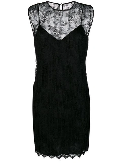 Alexander Wang Pleated Lace Sleeveless Dress With Chain Trim In Black