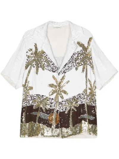 P.a.r.o.s.h Palm Tree-print Sequin-embellished Shirt In Fantasia Bianco