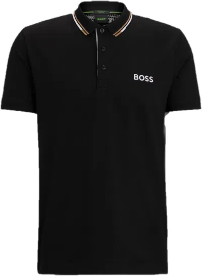 Hugo Boss Paddy Pro Mens Cotton Blend Polo Shirt With Contrast Logos In Black 002