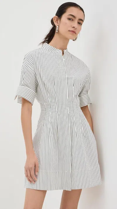 Staud Mini Lorenza Dress Ivory Micro Stripe In Multi