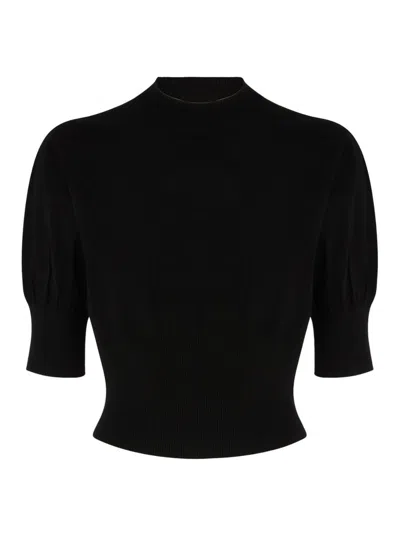 Dries Van Noten Taleen Puff-sleeve Crop Sweater In Black