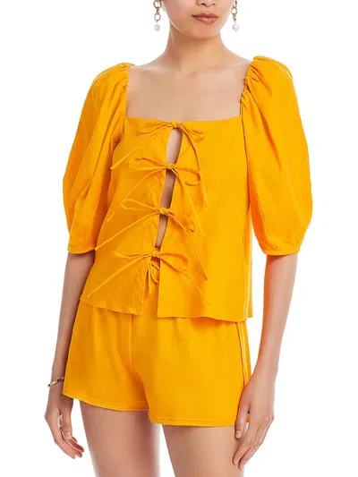 Cult Gaia Womens Tie-front Puff Sleeve Blouse In Yellow