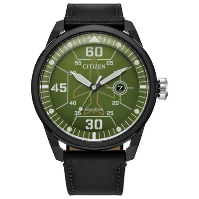 Citizen Men's 45mm Black Solar Powered Quartz Eco-drive Watch Aw1735-03x In Black / Green