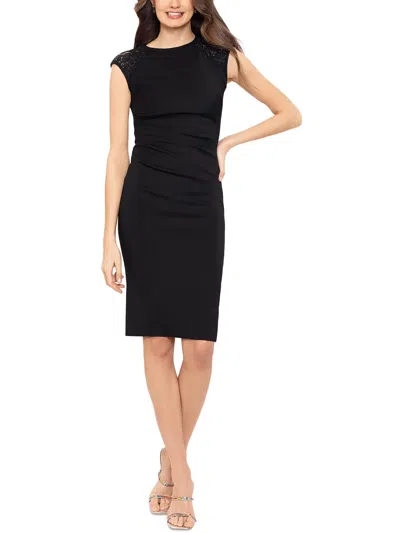 X By Xscape Womens Ruched Knee-length Sheath Dress In Black