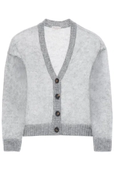 Brunello Cucinelli Short Wool And Mohair Cardigan Women In Grey