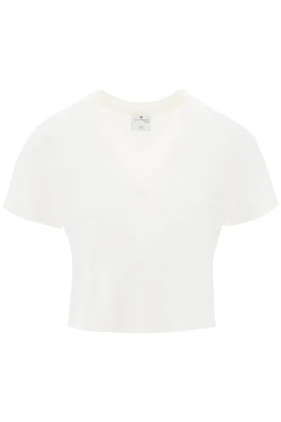 Courrèges Cropped V Neck T-shirt In White