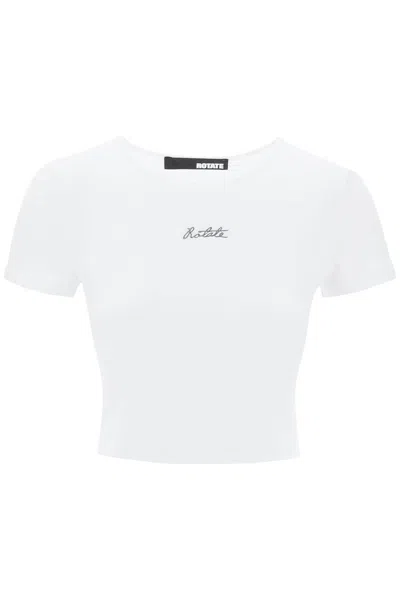 Rotate Birger Christensen Cropped T-shirt With Embroidered Lurex Logo In White