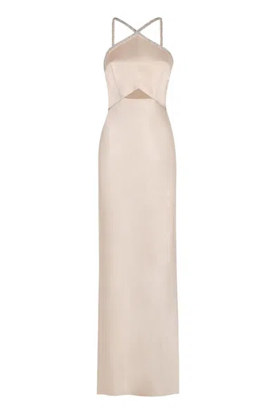 Self-portrait Champagne Satin Diamond Maxi Dress In Ivory