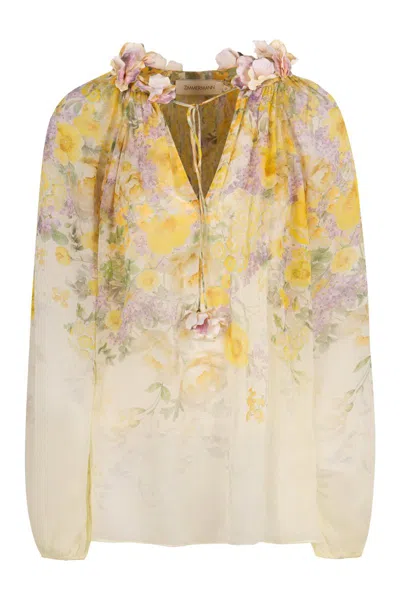 Zimmermann Harmony Billow Printed Frill Blouse In Yellow