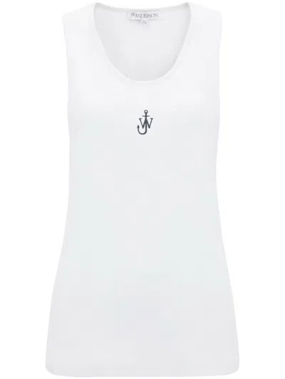 Jw Anderson J.w. Anderson Logo-embroidered Ribbed-knit Top In White