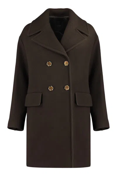 Pinko Double-breasted Wool Coat In Brown