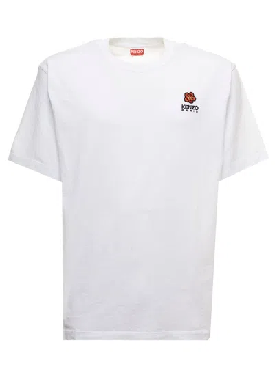 Kenzo White Cotton T-shirt With Embroidered Crest Logo  Man