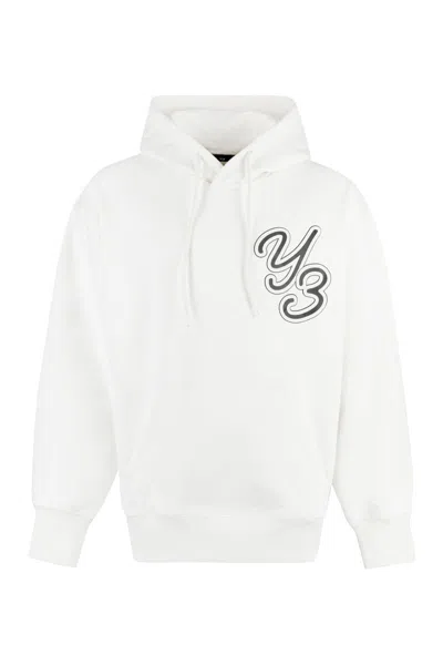 Y-3 Adidas Logo Print Hoodie In White