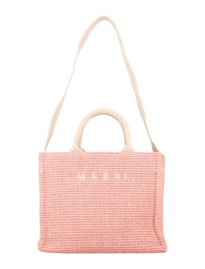 Marni Small Raffia Tote Bag In Light Pink
